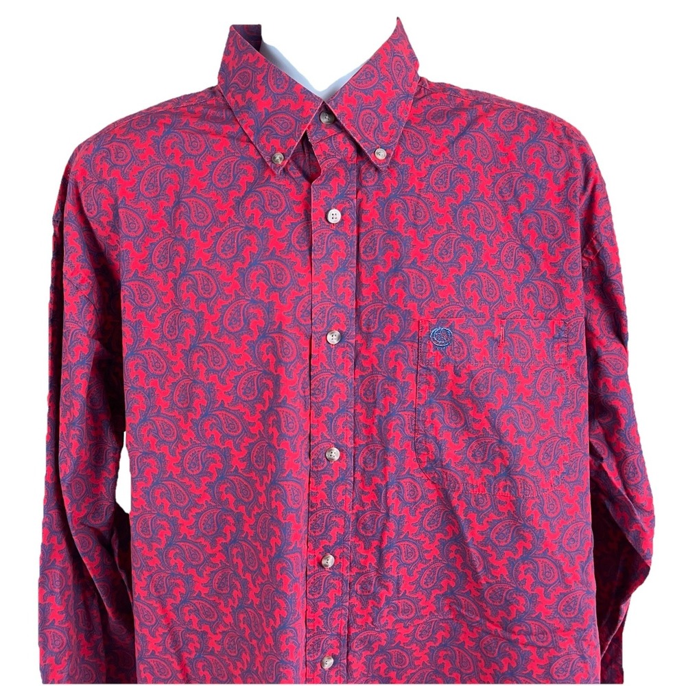Wrangler George Strait Coll Button Down Shirt Mens XL Maroon Paisley Long Sleeve